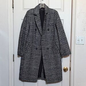 Zara Black & Gray Plaid Double-Breasted Trench Coat